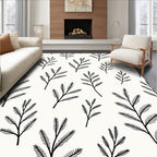 Minimalist Black Branch Fern Texture Rug