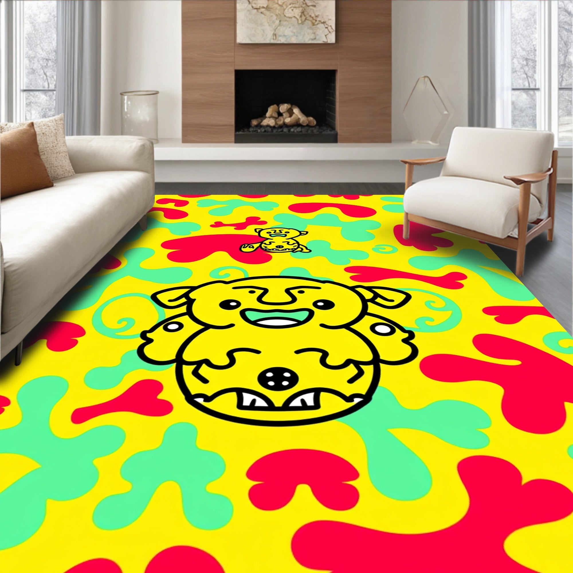 Playful Yellow Creature Blob Art Rug