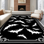 Black White Flying Bats Bordered Rug