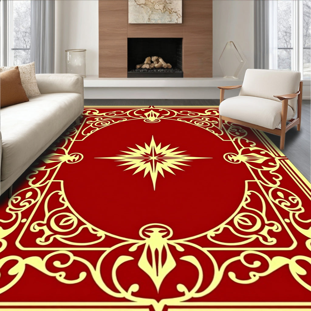 Crimson Golden Starburst Border Rug