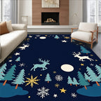 Winter Wonderland Woodland Reindeer Scene Rug