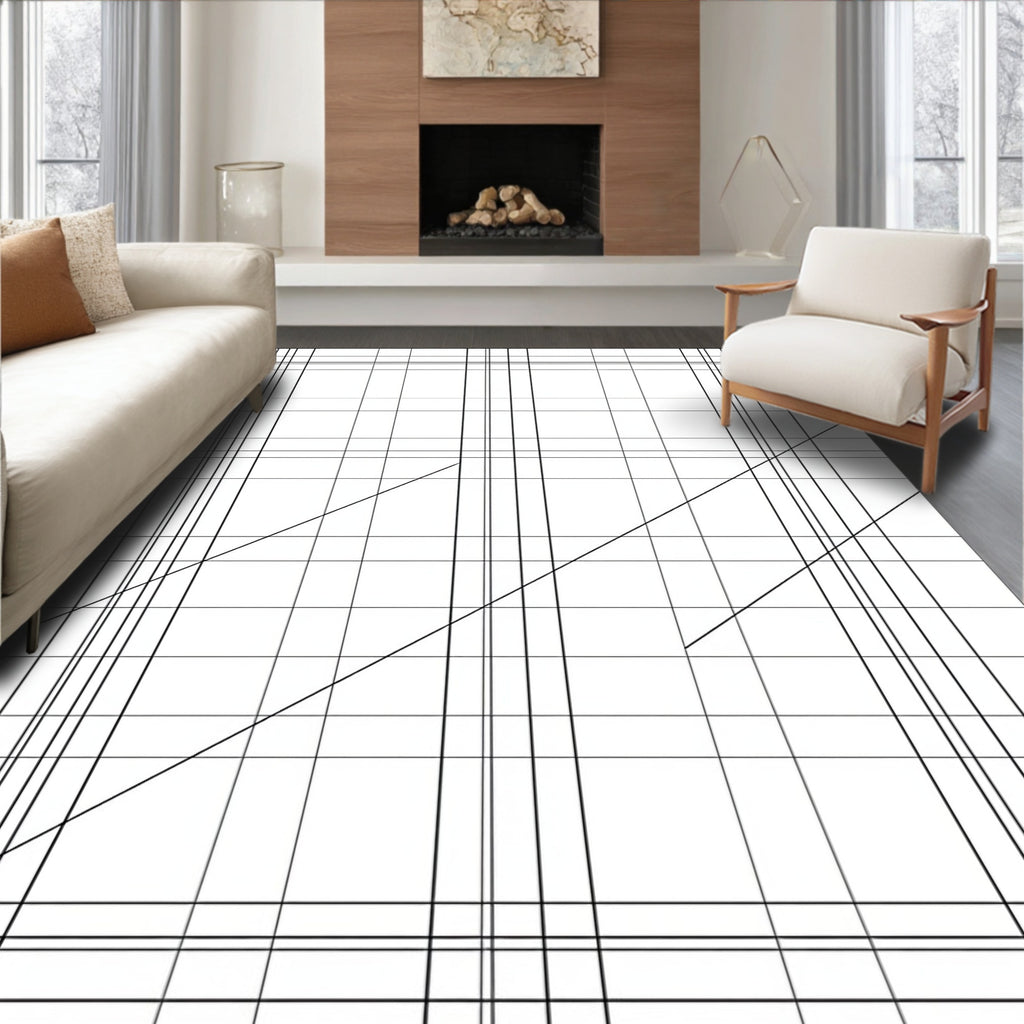 Monochromatic Grid Slant Lines Rug