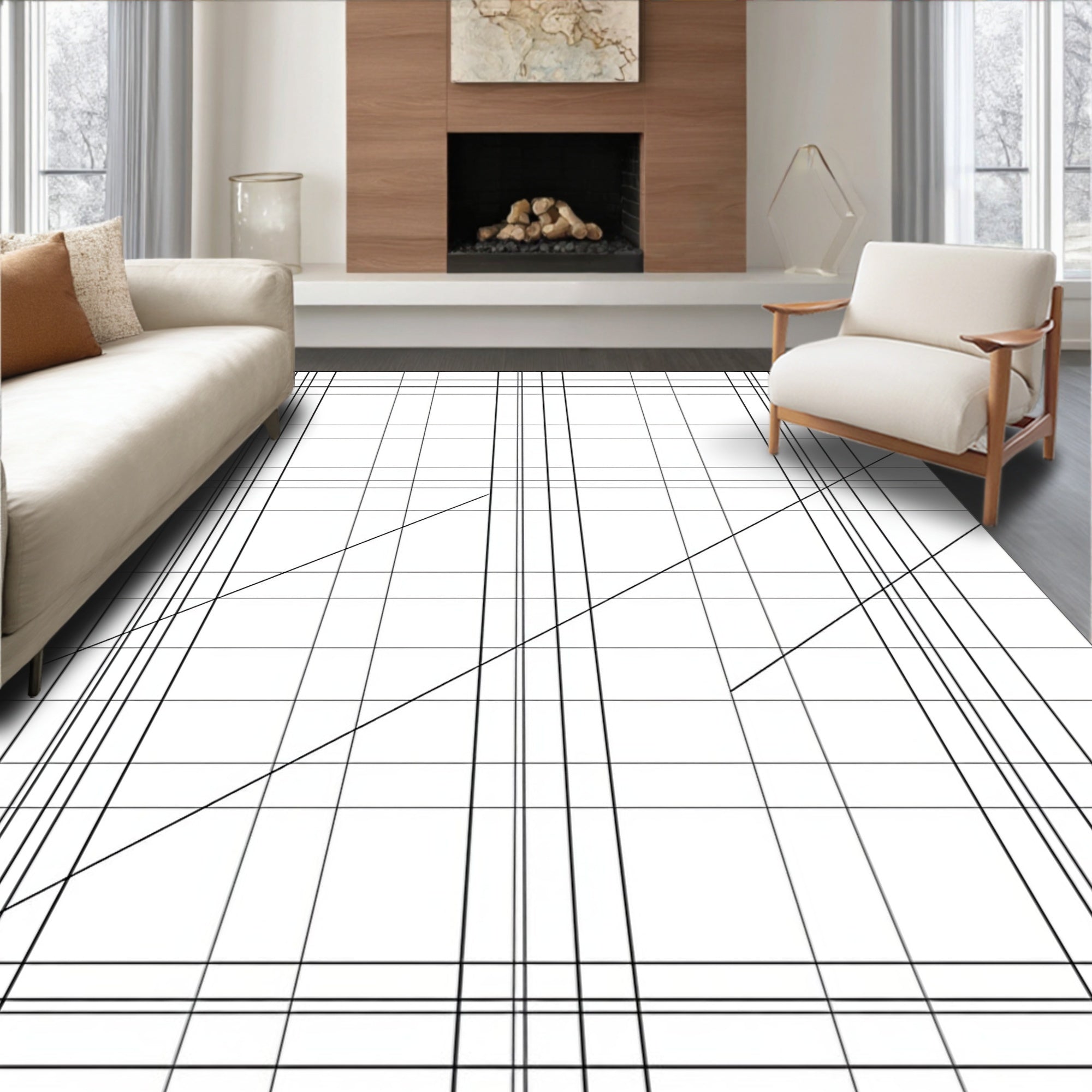 Monochromatic Grid Slant Lines Rug