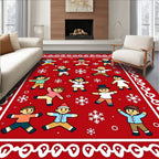 Festive Red Christmas Kids Snowflakes Border Rug