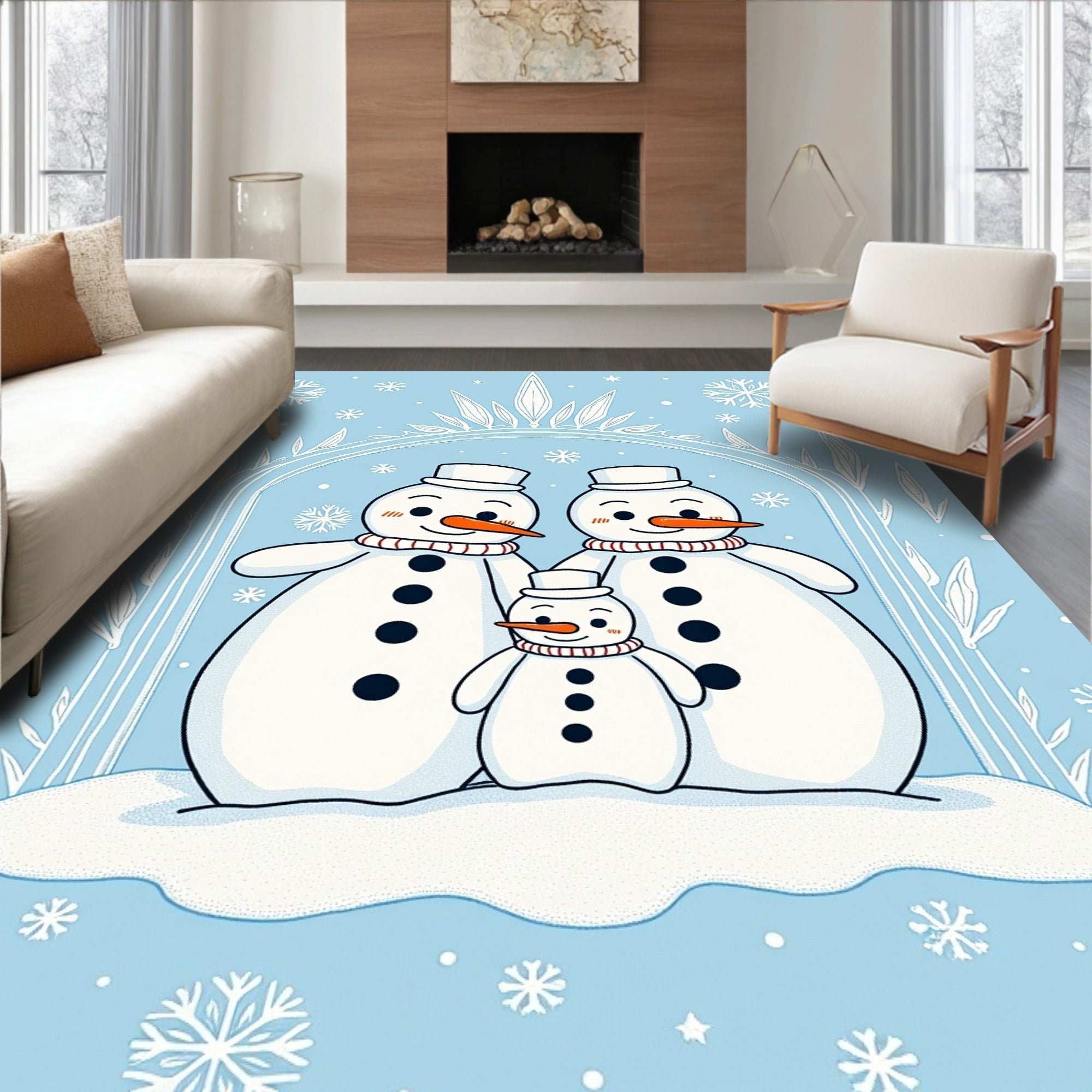 Winter Family Snowmen Frosty Wonderland Rug