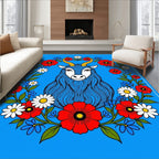 Bold Blue Goat Floral Crown Rug