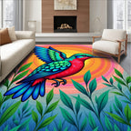 Vibrant Hummingbird Pink Green Sunburst Rug