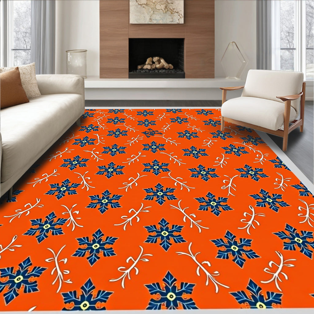 Vibrant Orange Starburst Floral Accents Rug