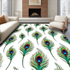 Vibrant Emerald Blue Peacock Feather Rug