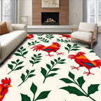 Red Roosters Green Leafy Branches Rug