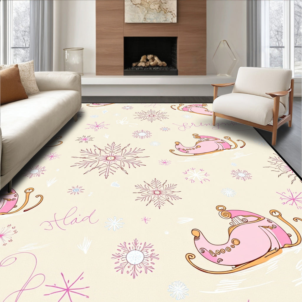 Pink Sleigh Snowflake Winter Charm Rug