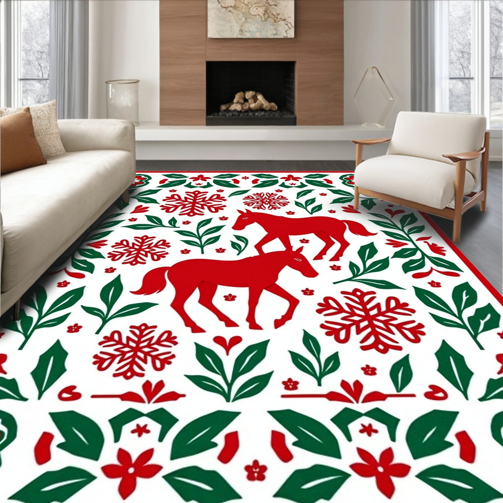 Red Horse Snowflake Foliage Medallion Rug