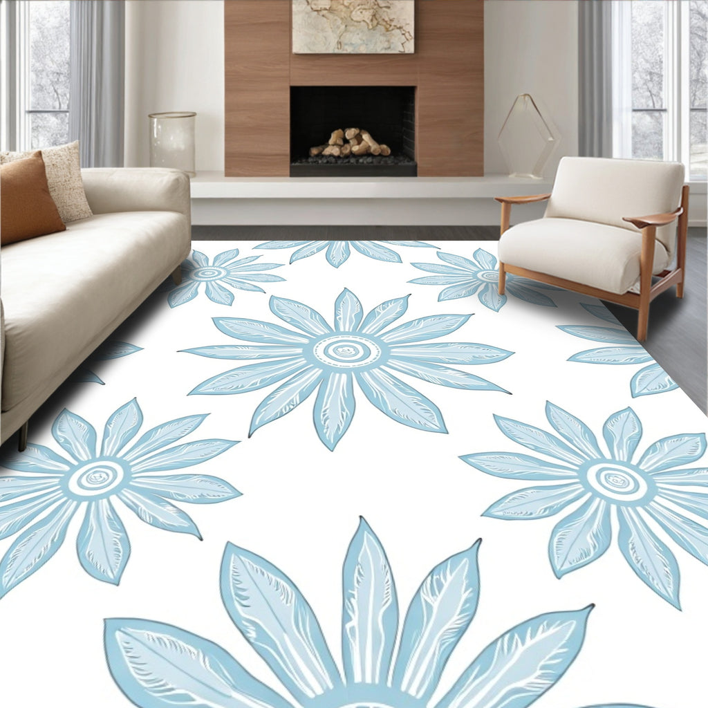 Light Blue Petal Flower Rug
