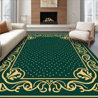 Emerald Green Golden Floral Damask Rug