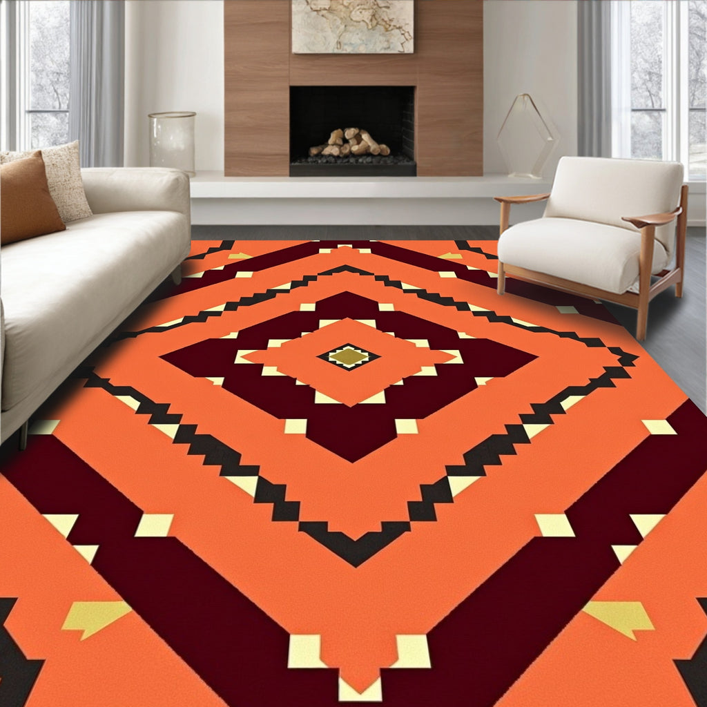Orange Black Crimson Diamond Chevron Rug