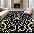 Ornate Black and Gold Floral Medallion Rug