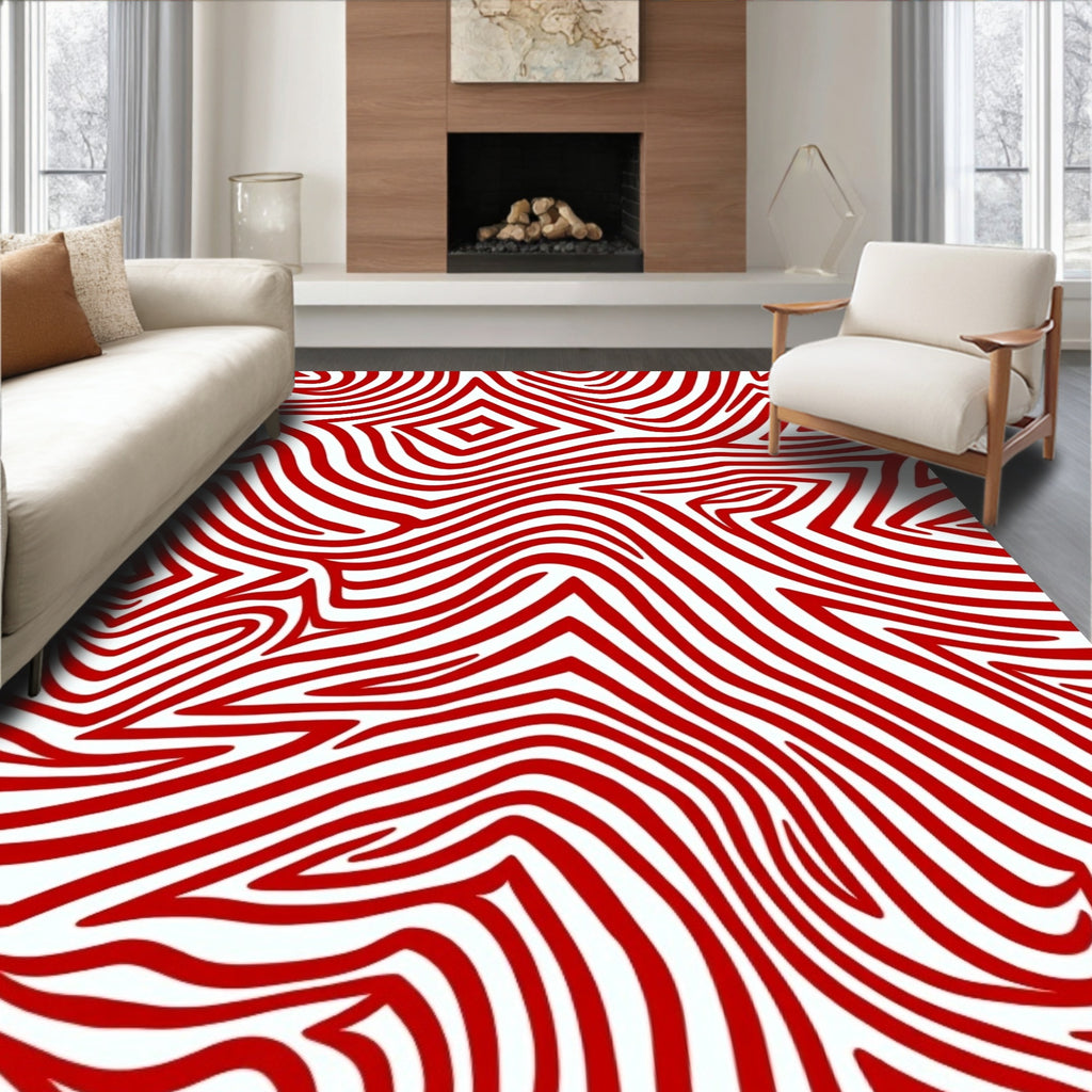 Bold Red Wavy Stripe Rug