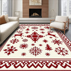 Deep Red Snowflake Deer Border Rug