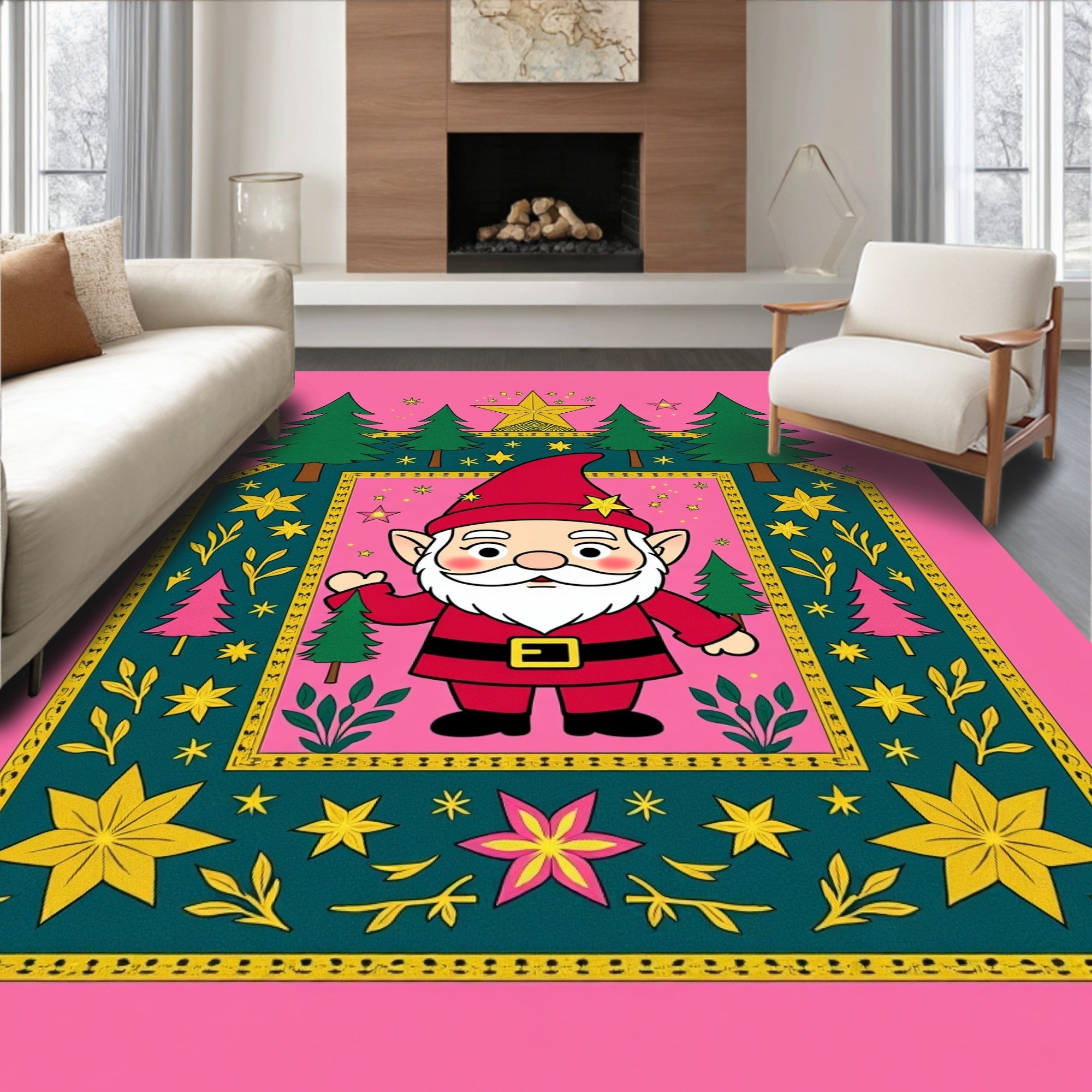 Whimsical Gnome Forest Stars Rug