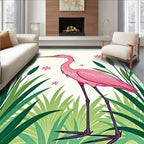 Pink Heron Among Lush Green Reeds Rug