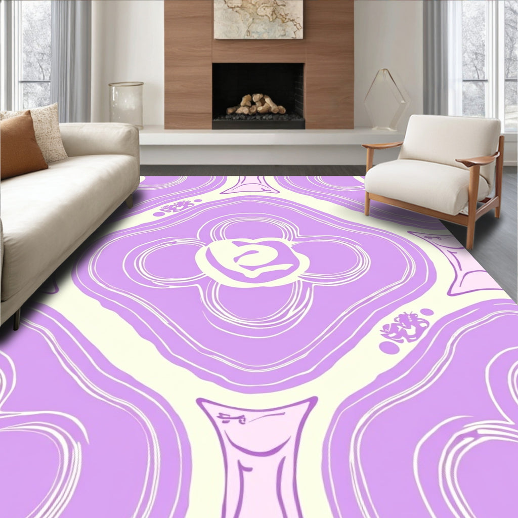 Whimsical Lilac Floral Swirl Rug