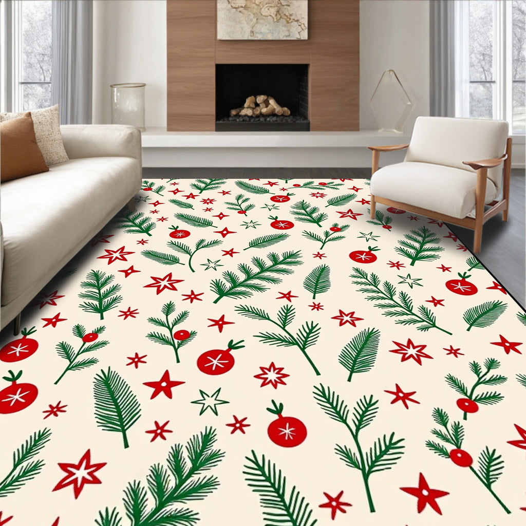 Holiday Evergreen Berry Orb Stars Rug