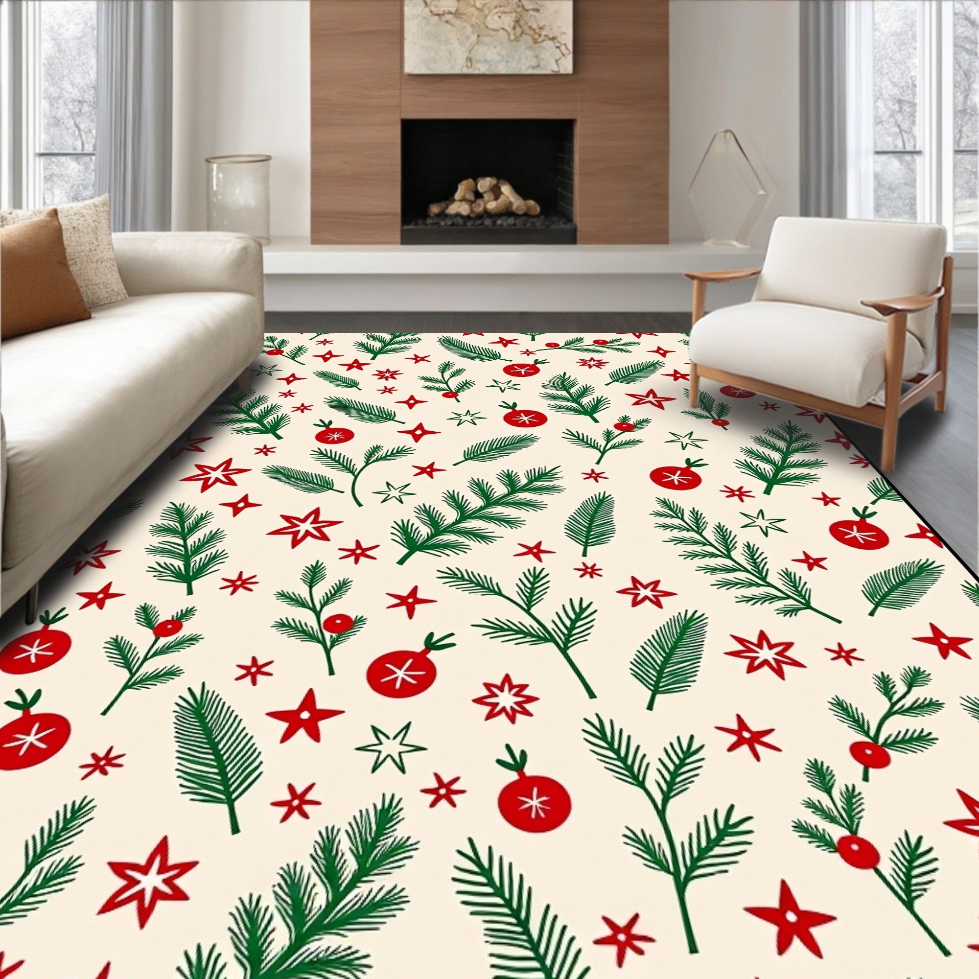 Holiday Evergreen Berry Orb Stars Rug