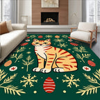 Ginger Cat with Snowflakes and Ornaments Rug