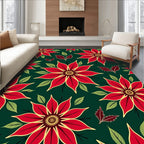 Vibrant Red Poinsettia Floral Swirl Rug
