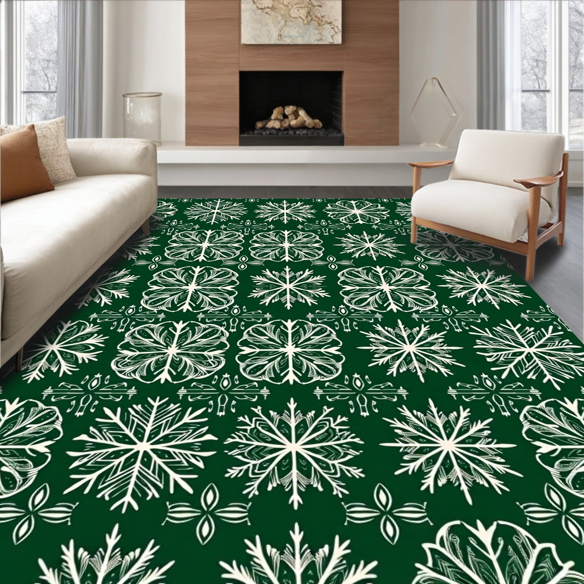 Emerald Ivory Snowflake Medallion Repeat Rug