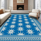 Bold Blue White Snowflake Medallion Rug