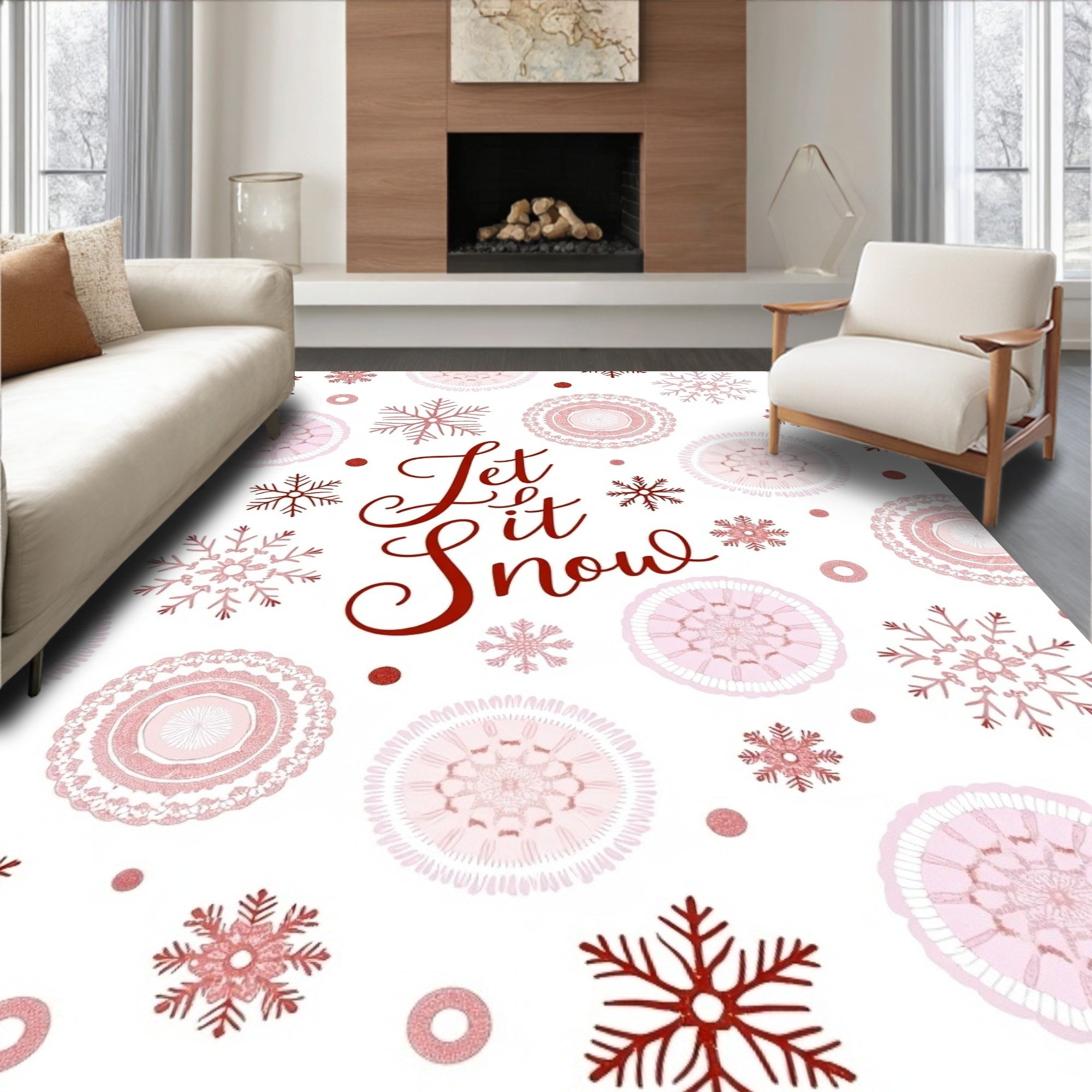 Crimson Snowflake Mandala Scatter Rug