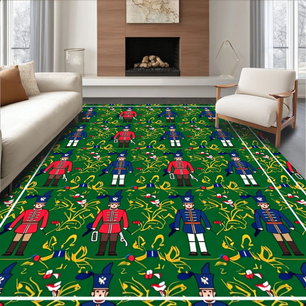 Military Figures Green Foliage Rug