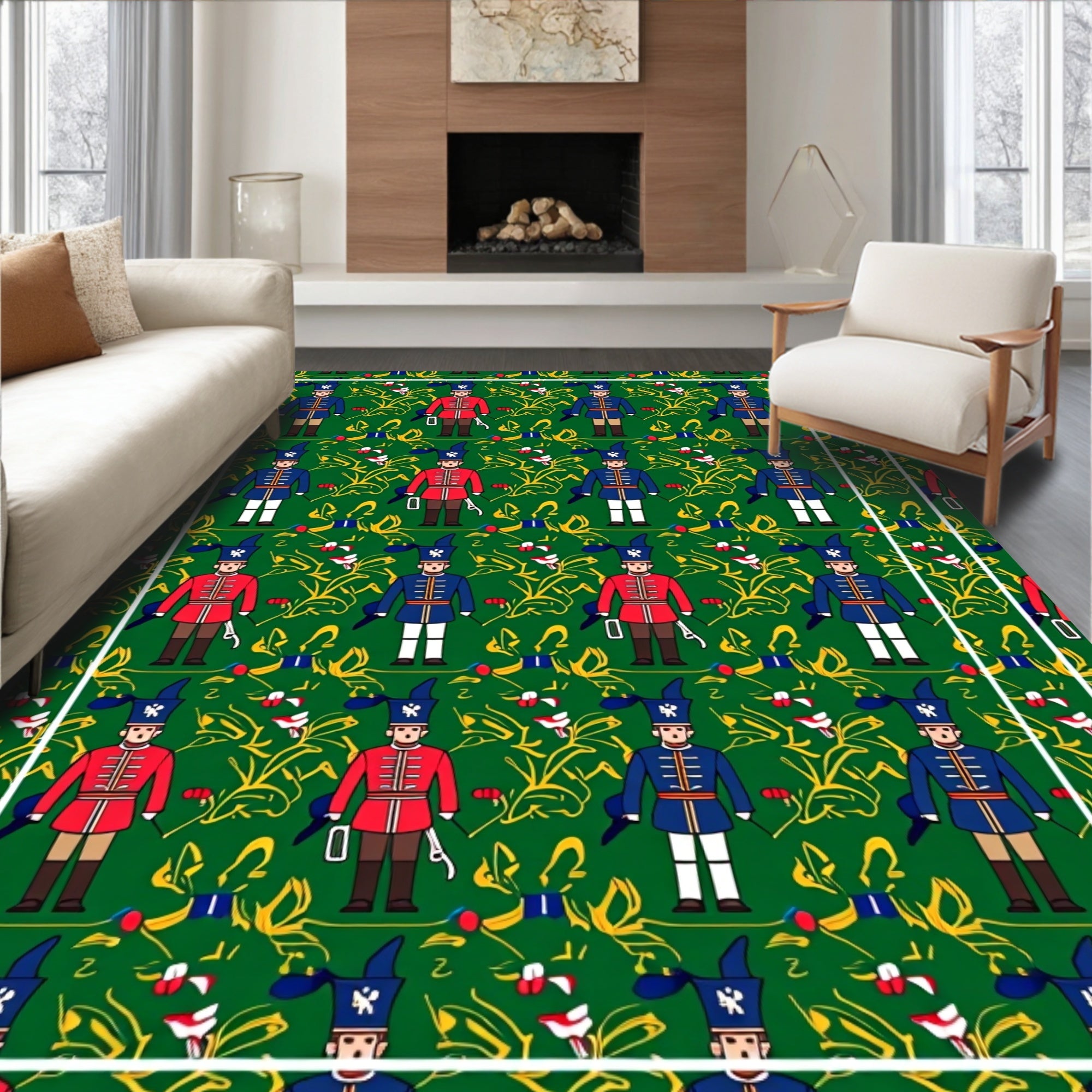Military Figures Green Foliage Rug