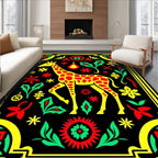 Whimsical Yellow Giraffe Floral Border Rug
