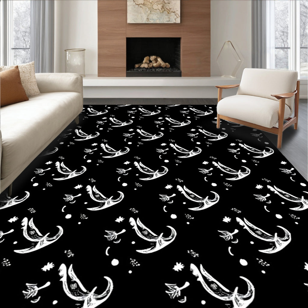 White Banana Peel Scatter Black Rug