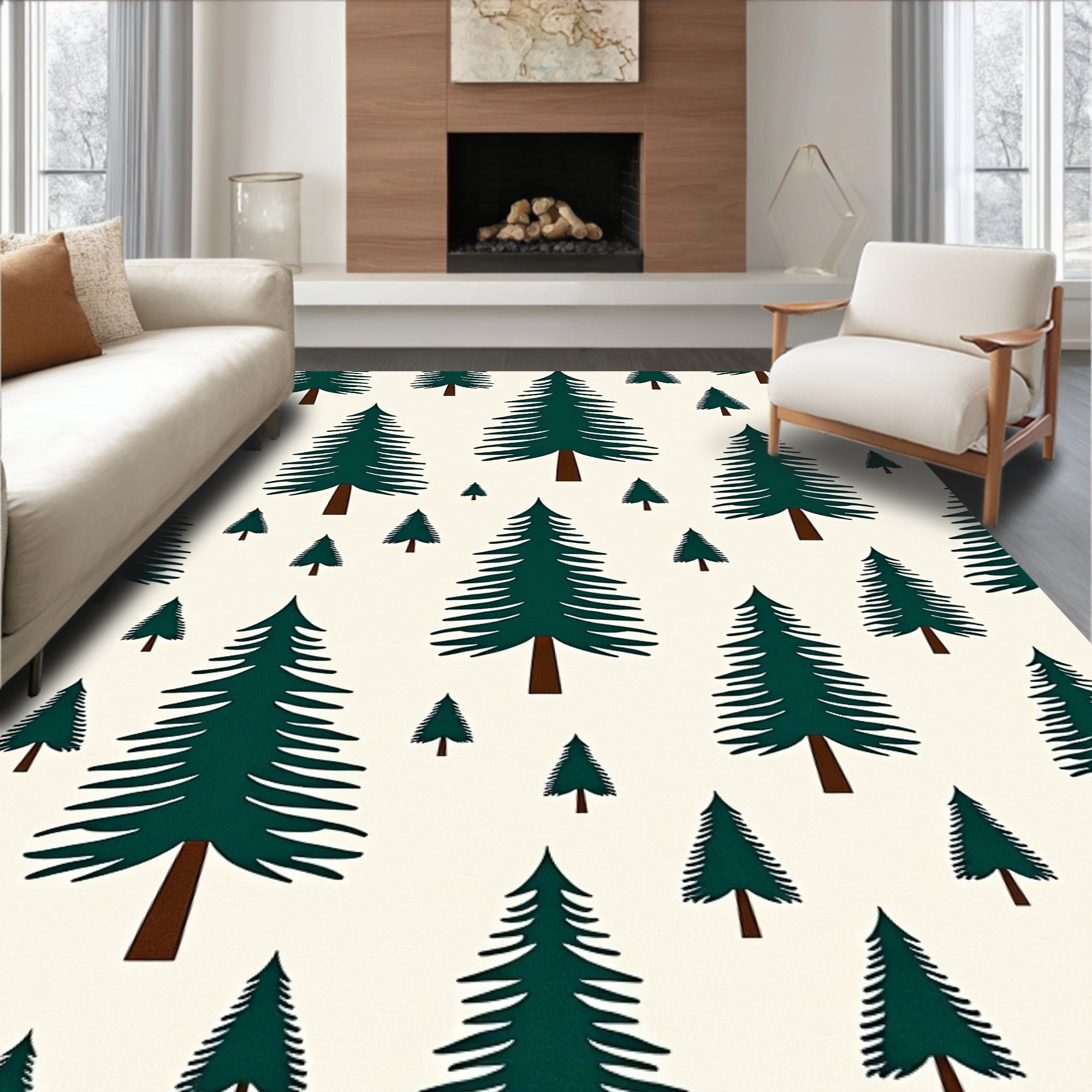 Dark Green Pine Forest Scattered Rug