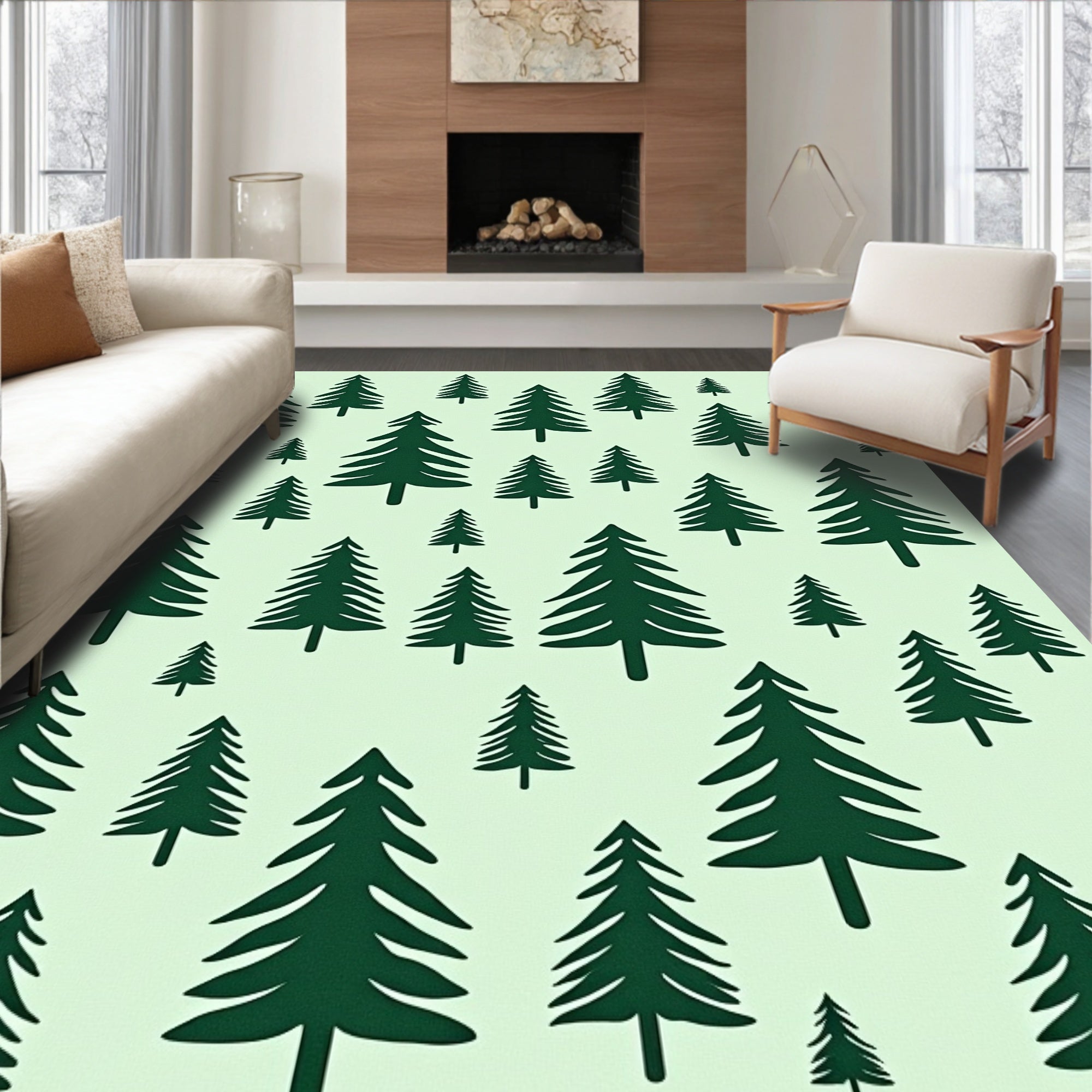 Dark Green Pine Tree Meadow Rug