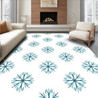 Blue Snowflake Repeat On White Rug