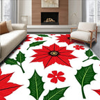 Red Poinsettia Holly Floral Arrangement Rug