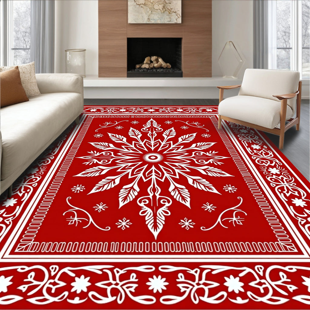 Vibrant Red Floral Medallion Art Rug