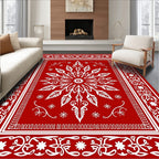 Vibrant Red Floral Medallion Art Rug