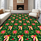 Red Yellow Candy Cane Green Background Rug