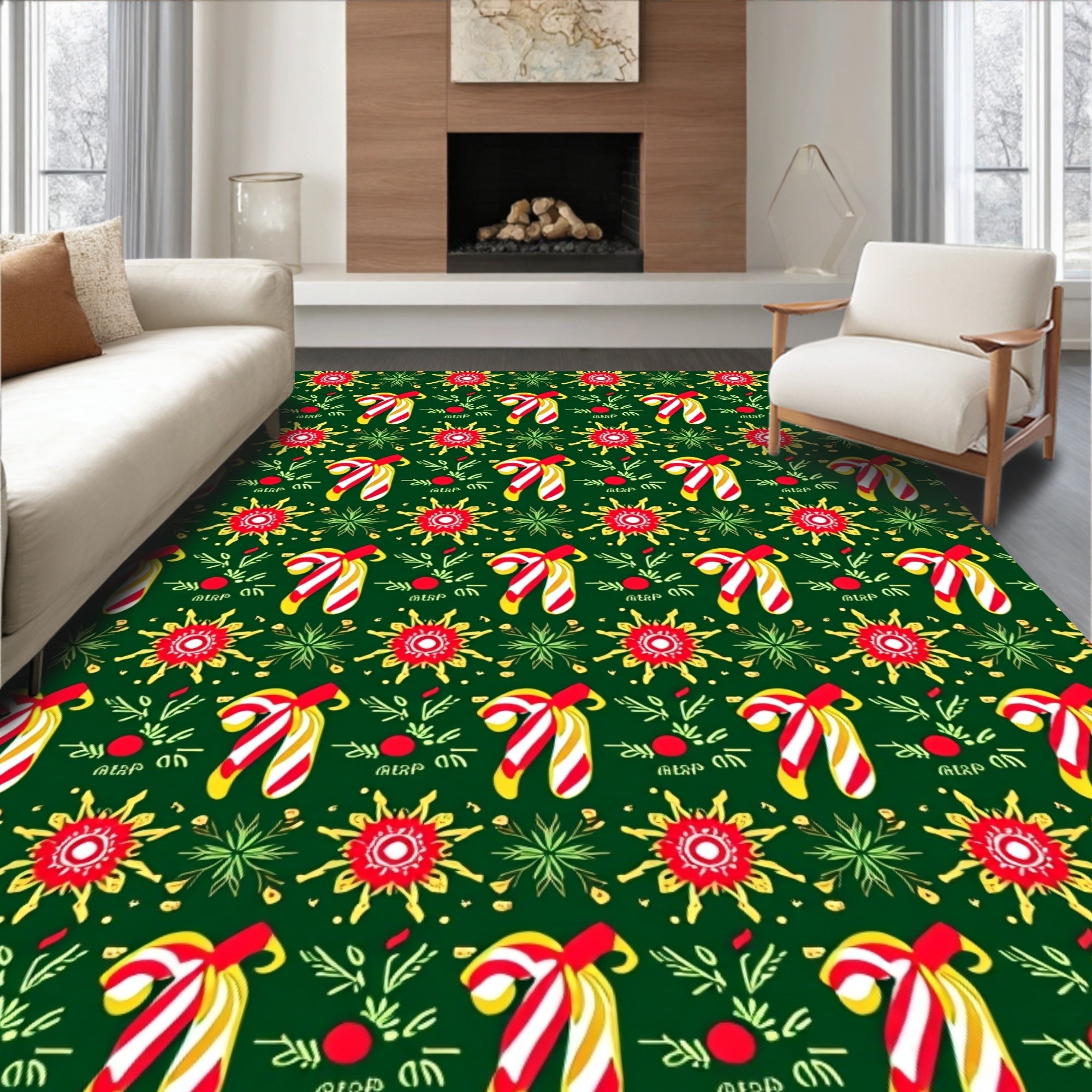 Red Yellow Candy Cane Green Background Rug