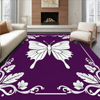 Purple White Butterfly Floral Frame Rug