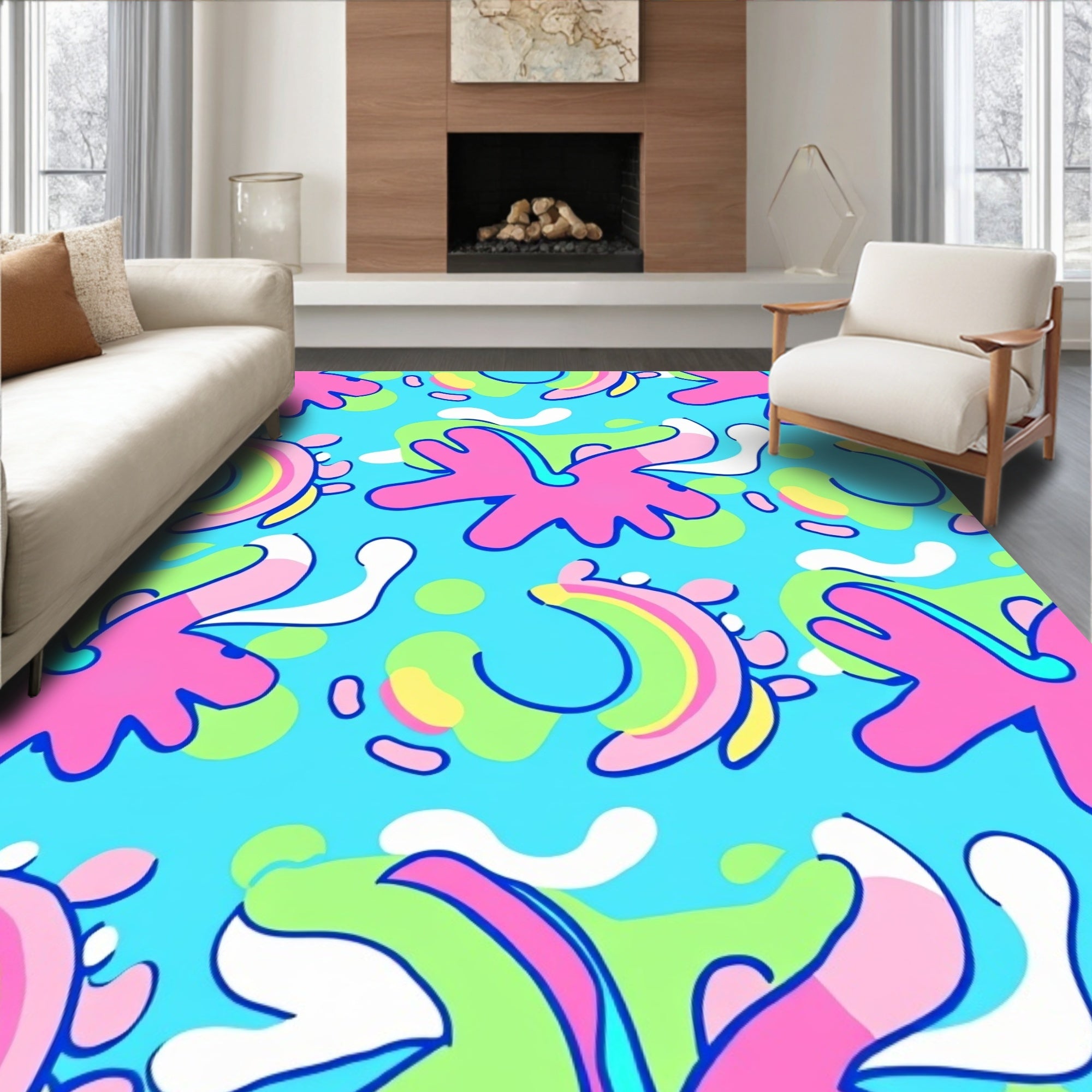 Bright Pink Organic Shape Splash Rug