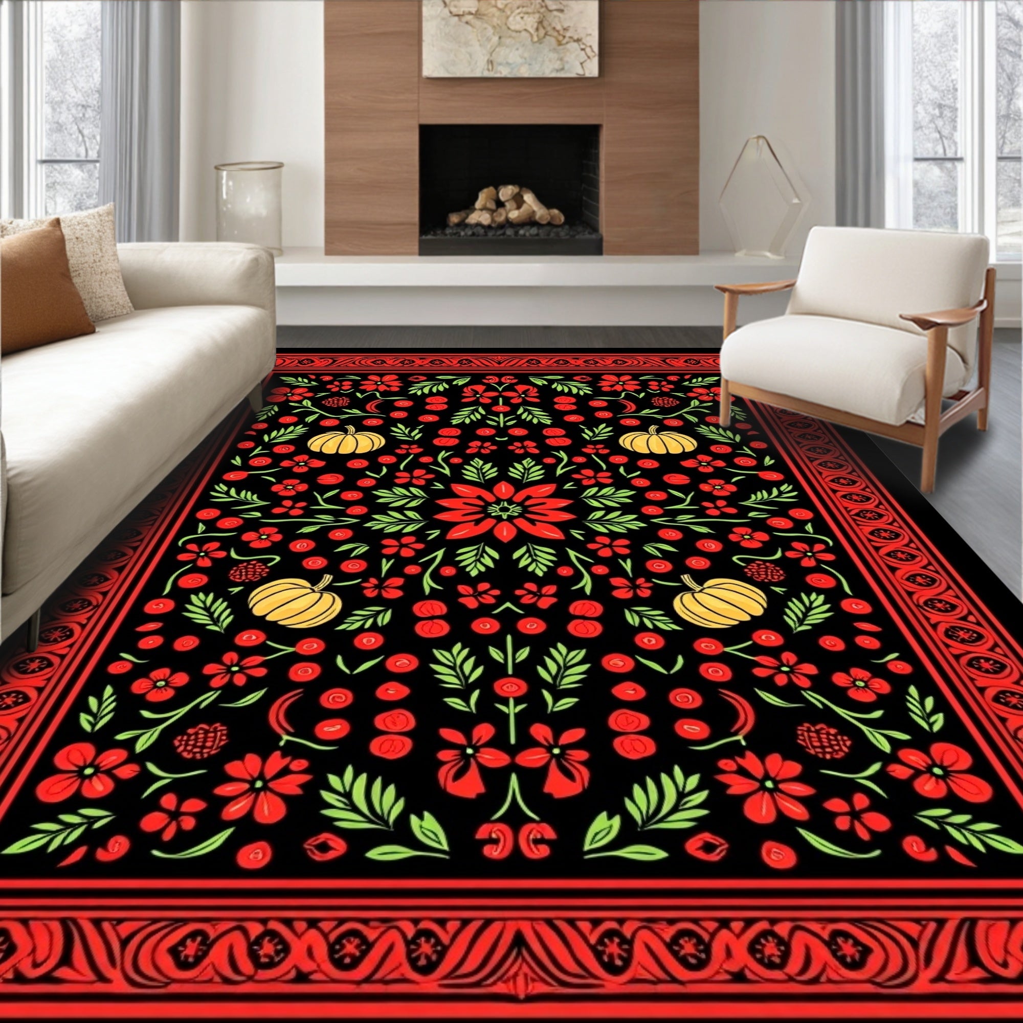 Autumn Harvest Pumpkin Floral Rug