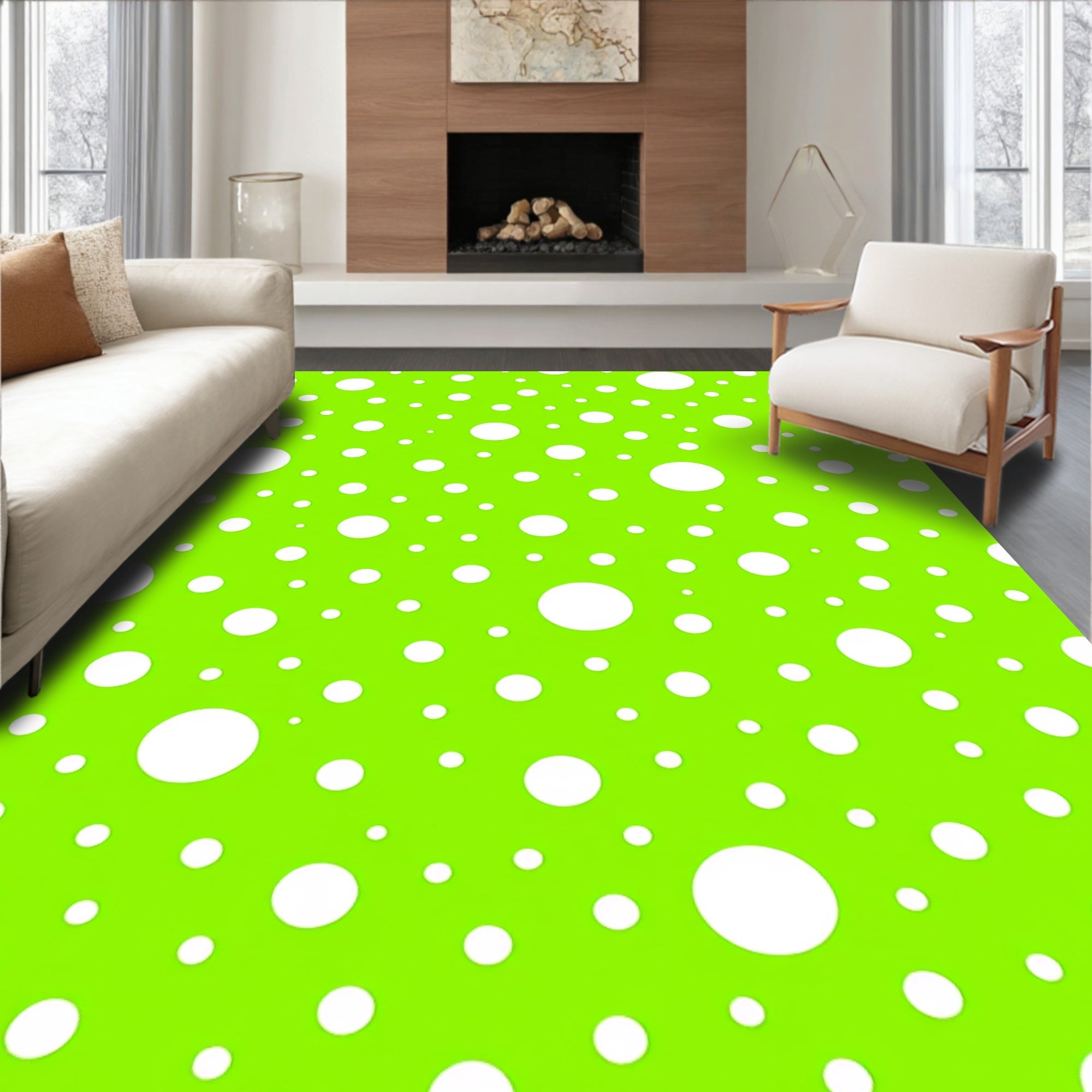 Bright Green White Polka Dot Surface Rug