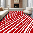 Red White Diagonal Stripe Star Rug