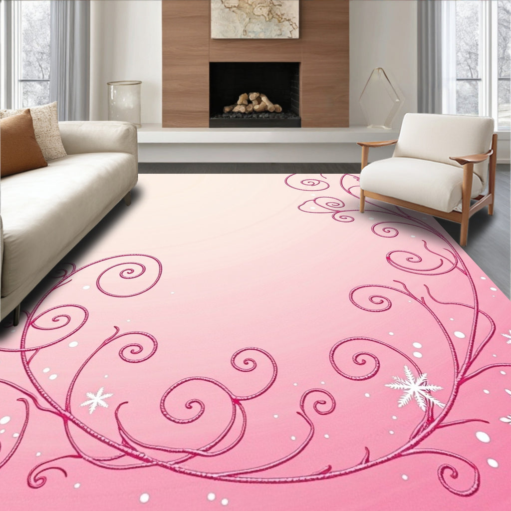 Ornate Pink Swirl Snowflake Garland Rug